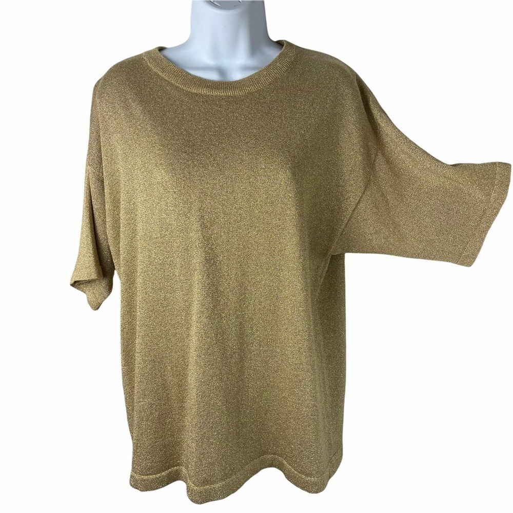 Sadimara Metallic Gold Crewneck Short Sleeve Shirt Blouse Top Size Medium